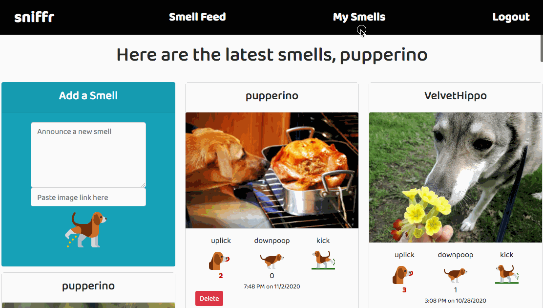 Sniffr scroll-through