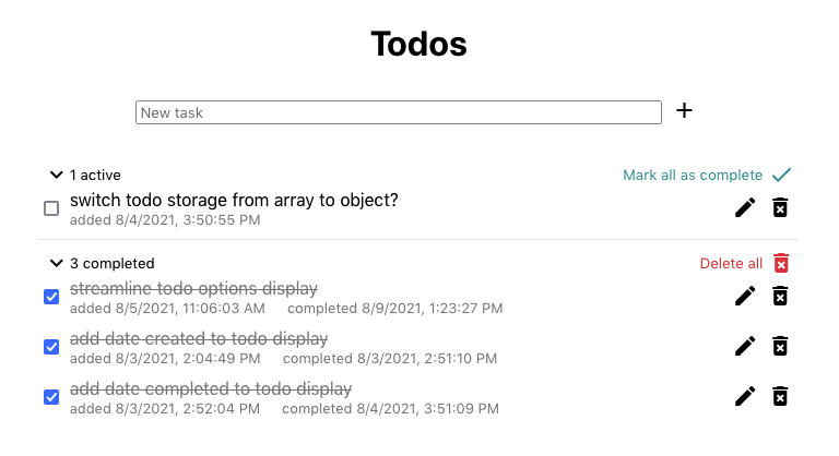 Screen shot of Todo App